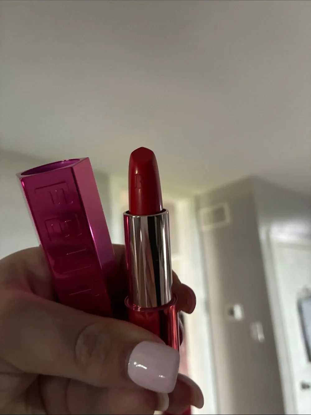 FENTY Shiny Pink Metallic Lipstick Case and with Nosy Rosy Lipstick